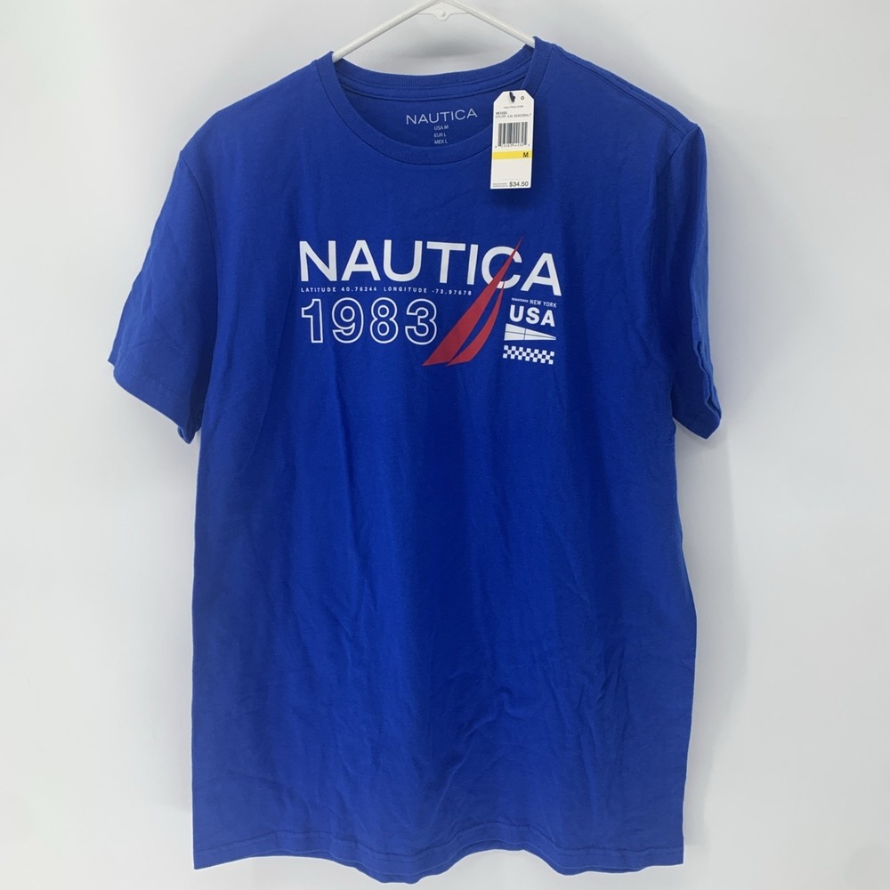 New Nautica Men's T-Shirt Sea cobalt Blue  Short Sleeve Size Medium 100% Cotton - Picture 2 of 8